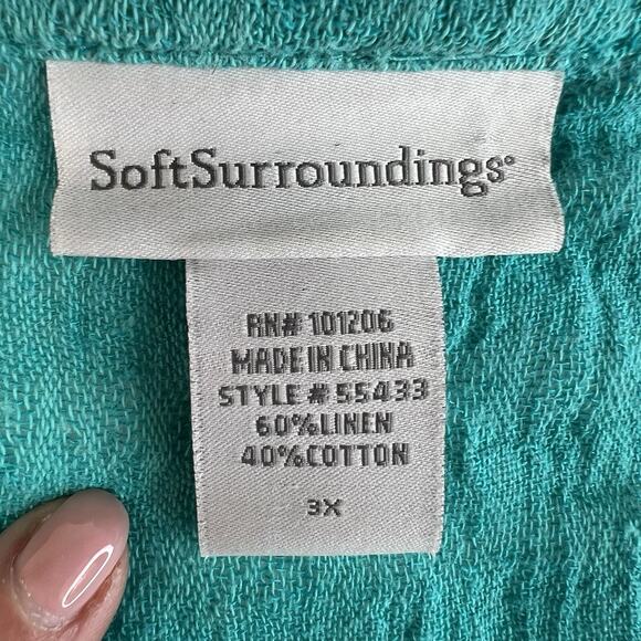 Soft Surroundings Plus 3X Top Linen Blend Shirt Gauzy Flowy Teal Button Front - Picture 4 of 10